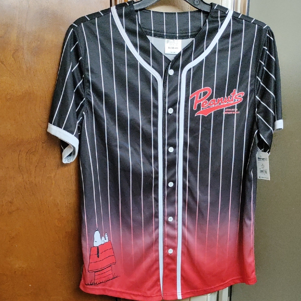 🖤❤️Peanuts Black and Red Men's Button Down Pinstripe Jersey